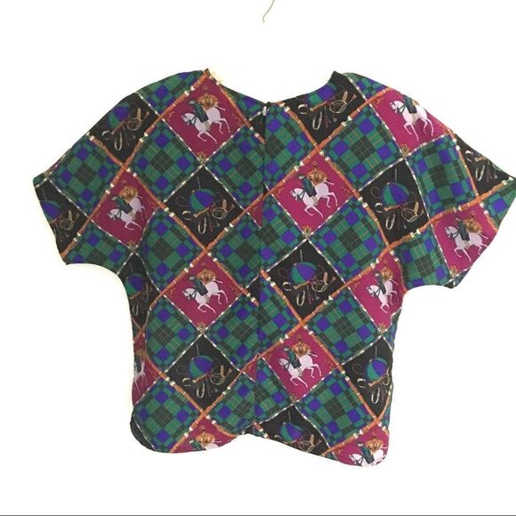 Vintage box fit polo print blouse L* - Picture 3 of 8